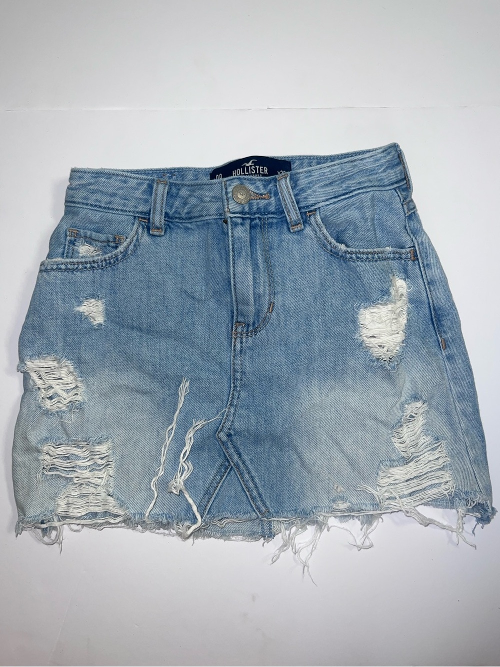 Hollister Light Wash Distressed Denim Mini Skirt